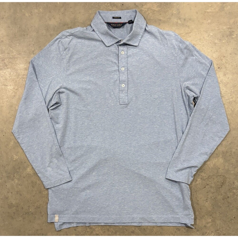 Polo Golf Ralph Lauren Stretch Lisle Long Sleeve Blue Collared Polo Shirt Large